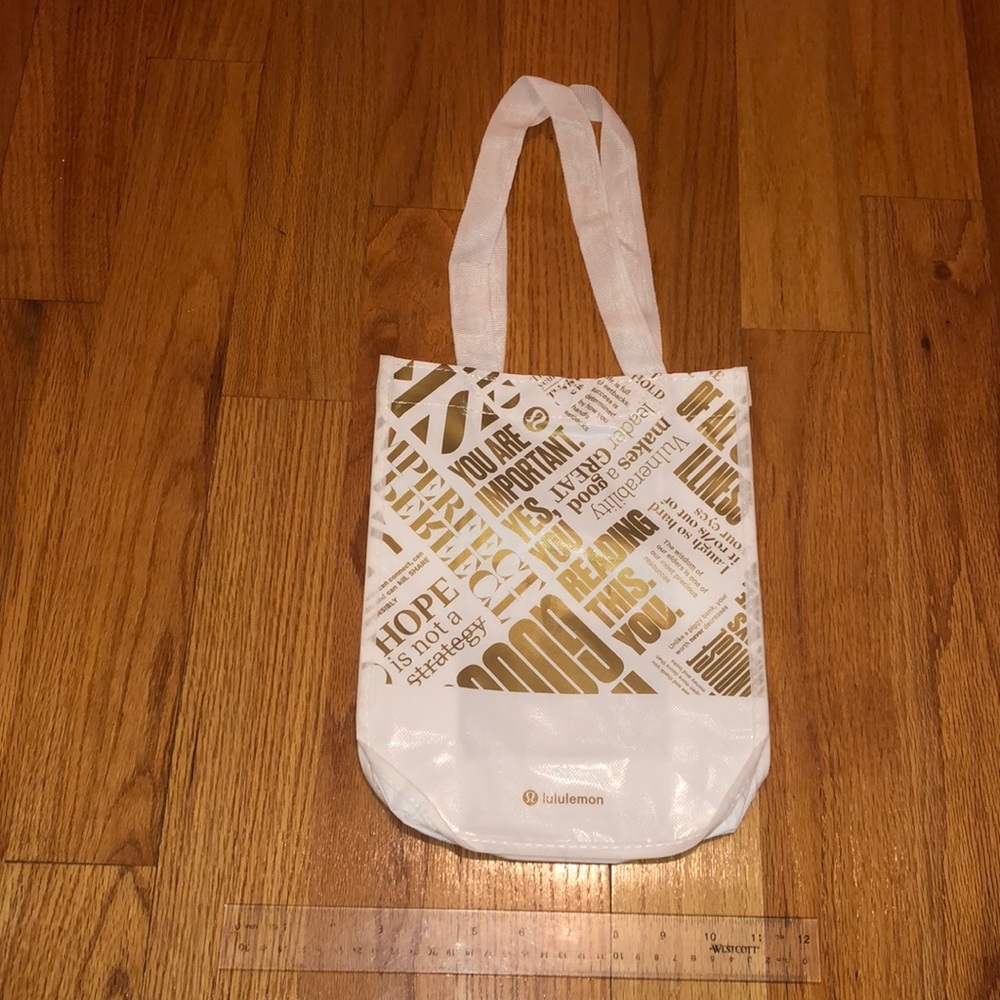 Gold on White Small Lululemon Shopping Bag